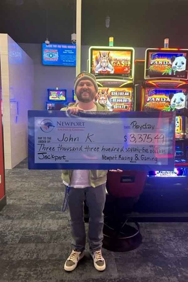 John won $3,375.49 playing Kanga Cash at Newport Racing & Gaming